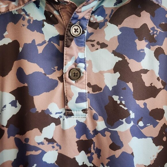 Oahu Golf Shirt Mens XS Blue Brown Camo Pattern Performance Polo Lightweight - Picture 2 of 10